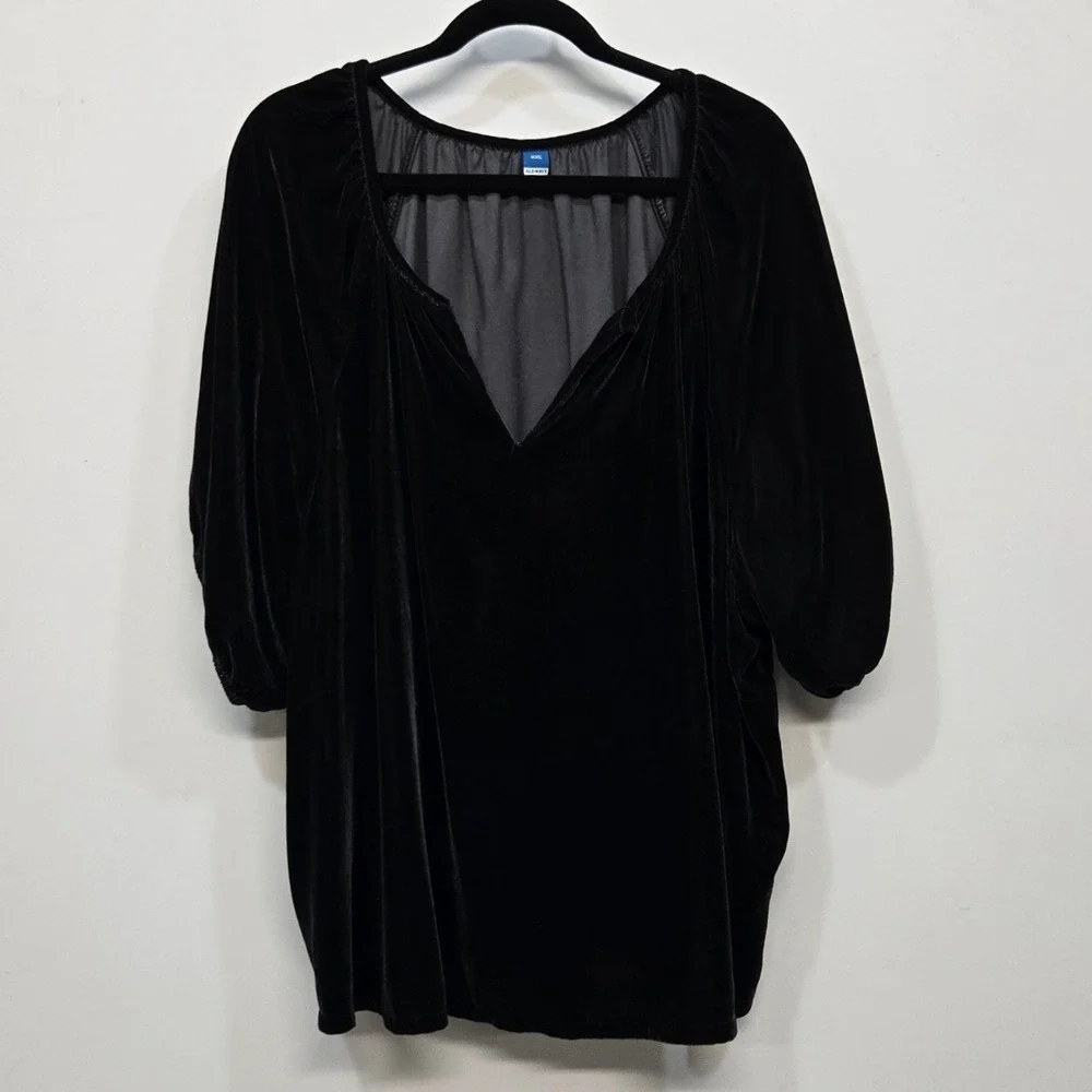 Old Navy‎ Black Velvet Peasant Top Plus Size XXL Poetcore Romantic Whimsigoth